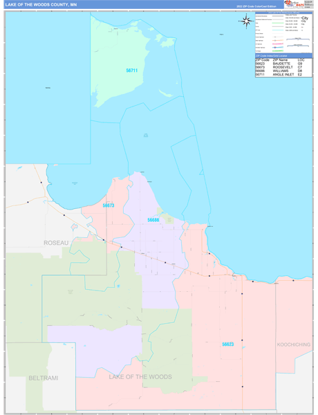 Lake of the Woods County, MN Zip Code Map